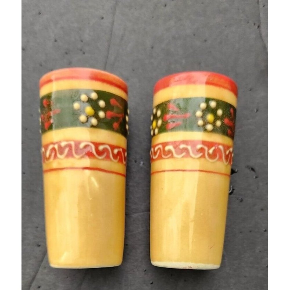 Mexican Talavera Pottery 2 Drinking Glasses Cups Hand Painted Tequila Shot Party